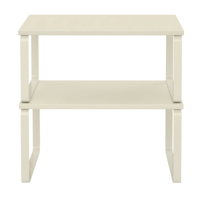 SONGMICS Cabinet Organizer Shelf, Set of 2 Kitchen Counter Shelves, Kitchen Storage, Spice Rack, Stackable, Expandable, Metal and Engineered Wood, Cream White