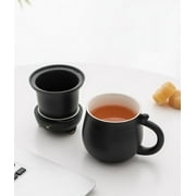 Ceramic Tea Mug with Infuser and Lid, Dingrich 350ml Cute Cat Tea Cup with Filter for Steeping Loose Leaf, Handmade Porcelain Teacup for Home Office (Black)