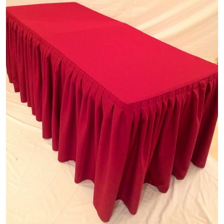 

8 Fitted Polyester Double Pleated Table Skirting Cover w/Top Topper 21 COLORS (Color: Red)