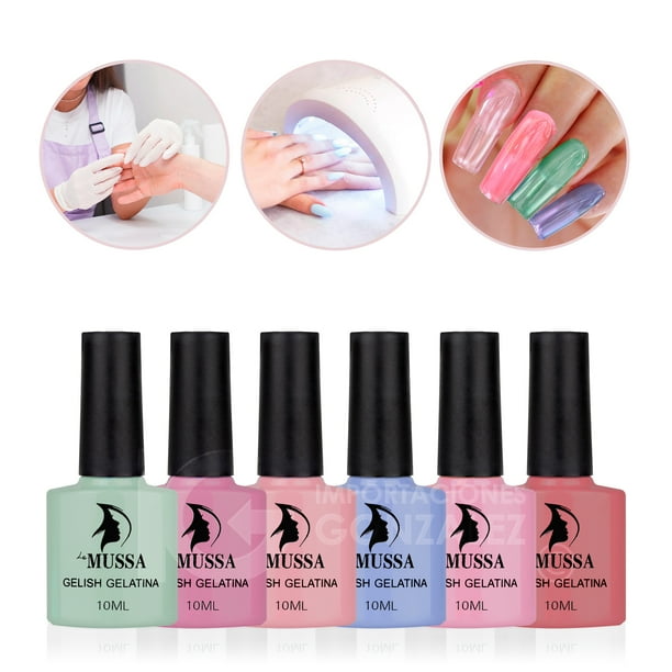 Gama De Gelish Efecto Gelatina Mussa 6 Esmaltes Para Uñas Uv - Gelatina E Mussa Efecto Gelatina