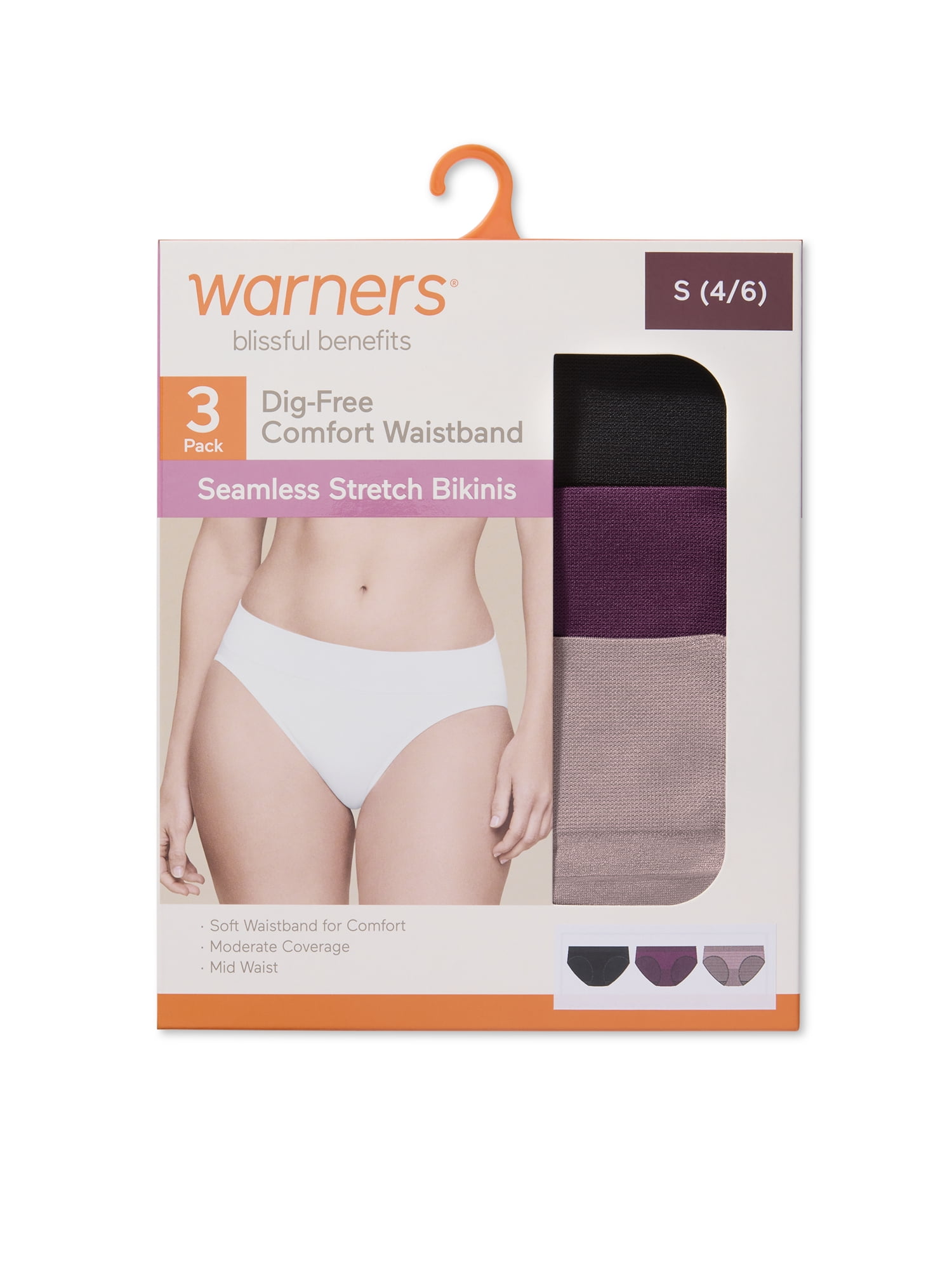 Warners® Blissful Benefits Women's Dig-Free Comfort Seamless Stretch Mid Waist 3-Pack Bikini S-3XL