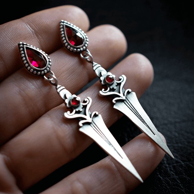 Pendientes de borla con forma de daga y rubí exagerados y creativos retro, pendientes exagerados de moda para damas, regalo