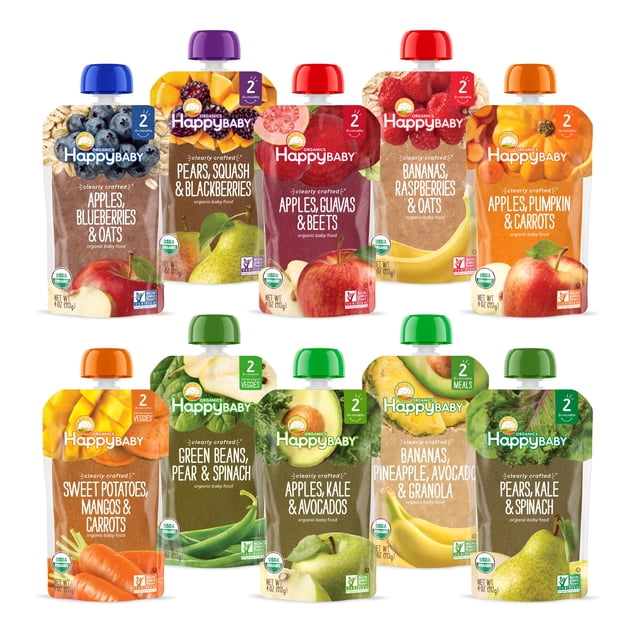 Bolsitas de comida para bebés Happy Baby Organics Stage 2, 120 ml (paquete de 10)