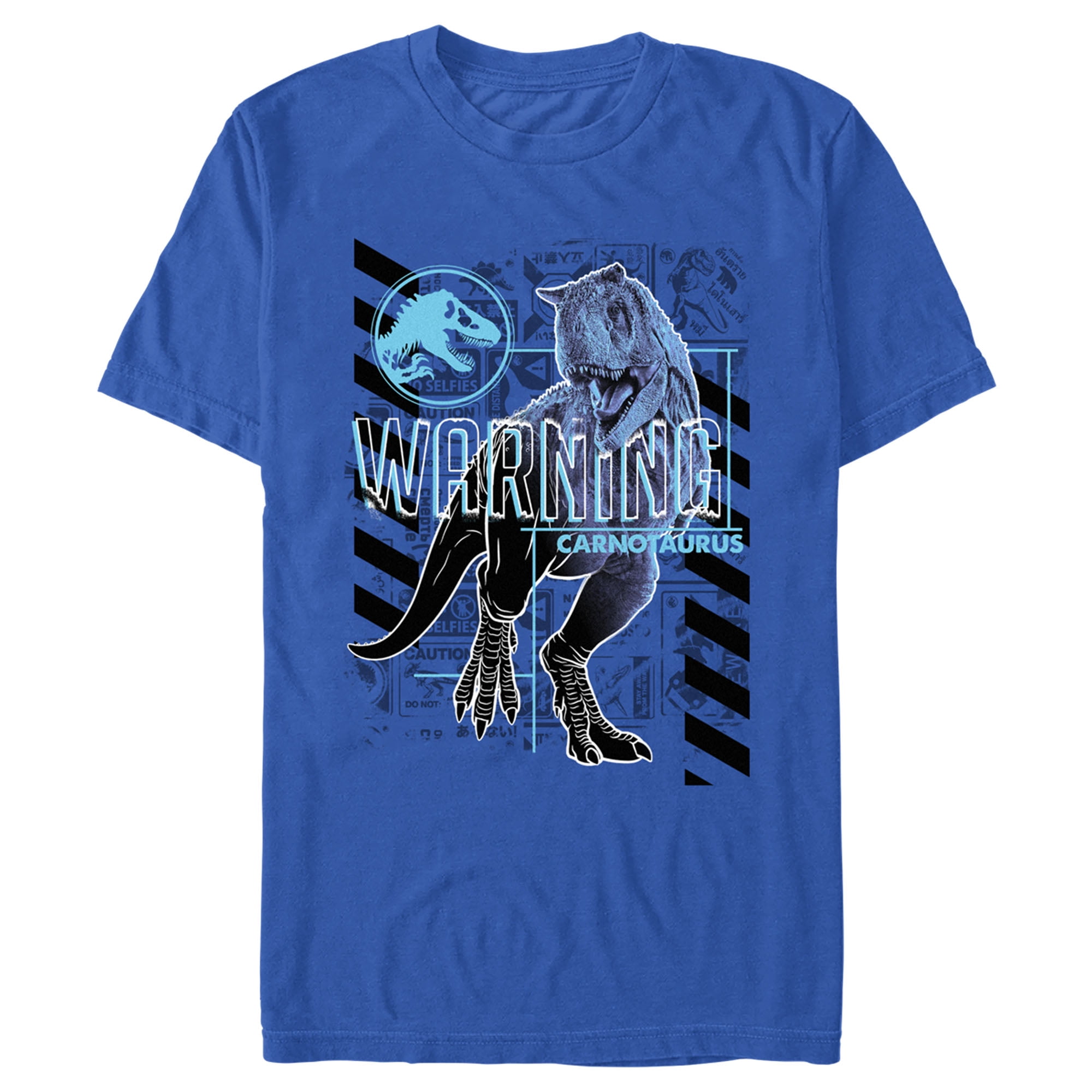 Men's Jurassic World: Dominion Warning Carnotaurus Dinosaur  Graphic Tee Royal Blue Large