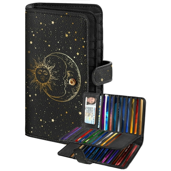 Gemfits 46 Slots Credit Card Holder for Women Ladies Female Teen Girls Rfid Genuine Leather Large Capacity Billfold Wallets Cute Girly, Black