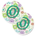 thumbnail image 1 of Lettre O Fleurs Initiale Rose & Vert Sarcelle Ensemble de 2 Porte-Gobelets sous-Verre de Voiture, 1 of 1