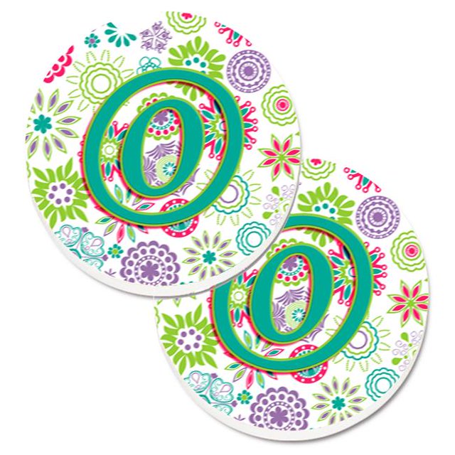 Lettre O Fleurs Initiale Rose & Vert Sarcelle Ensemble de 2 Porte-Gobelets sous-Verre de Voiture