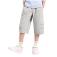 thumbnail image 2 of BADHUB Boys Girls Capris Straight Leg Parachute Pants Quick Dry Lightweight Summer Knee Length Pants with Pockets Gray 15 Years, 2 of 6