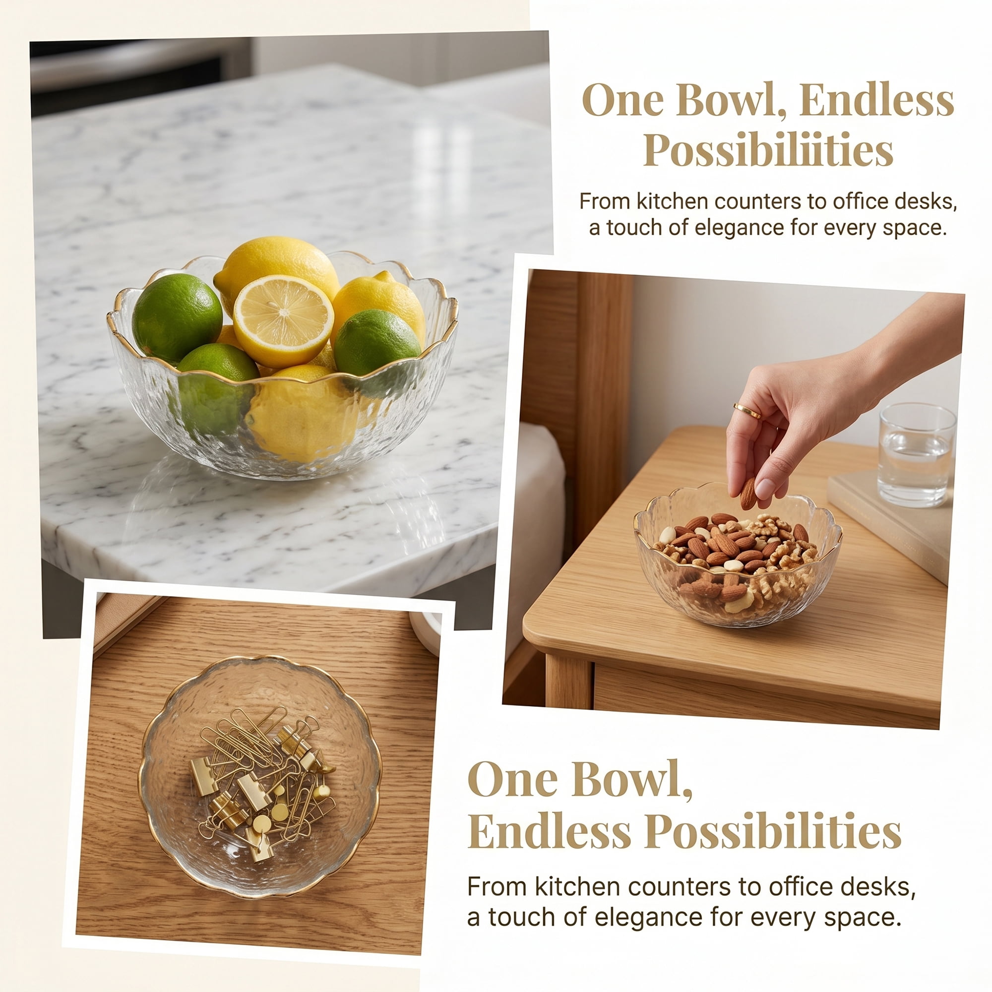 Unique Bargains Glacier Bowl Wavy Pedestal for Home Decor Clear Gold 5.1"L x 5.1"W x 2.6"H