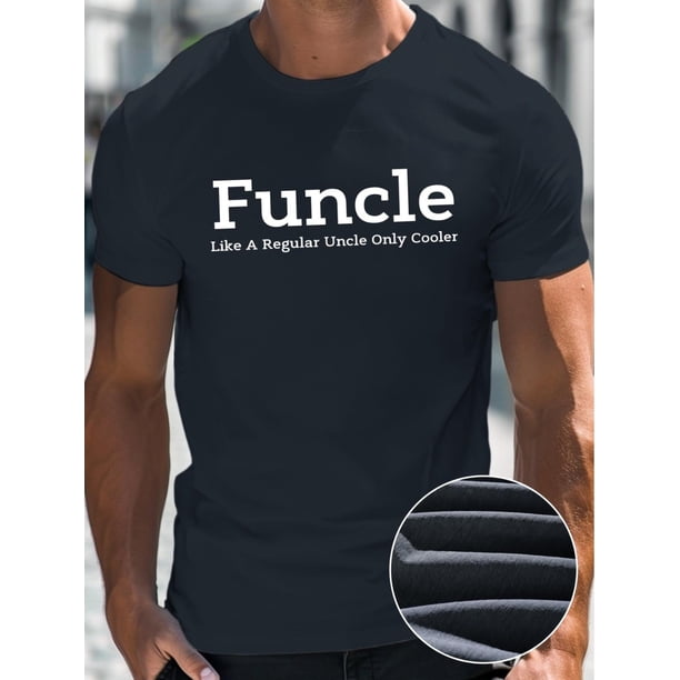 1pc Men'S Cotton Crew Neck T-Shirt with "Funcle - Like a Regular Uncle Only Cooler" Print, Casual Style, Slight Stretch, Sweat-Wicking, for Sports & Outdoor Activities, All Seasons