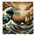 thumbnail image 2 of Ambesonne Nautical Shower Curtain, Ethnic Japanese Ocean Boat, 69"Wx70"L, Cinnamon and Petrol Blue, 2 of 4
