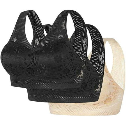 REORIAFEE Bras for Women Push up No Wires 3PC Wireless Gathered Together Bras Solid Brassiere Breathable Wide Strap Comfy Corset Underwear Classic Comfortable Support Lingerie Black M