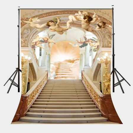 Image of ABPHOTO Polyester 5x7ft Fantastic European Architecture Backdrop Flying Little Angels 3D Dreamy Photography Background