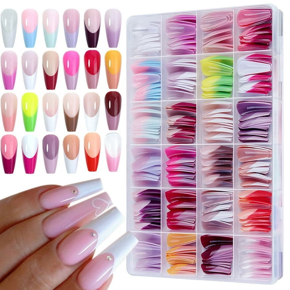 288pcs Fashion Artificial Nails Full Coverage Glossy Finish Acrylic Press on Nails Easy Application for Ladies and Girls