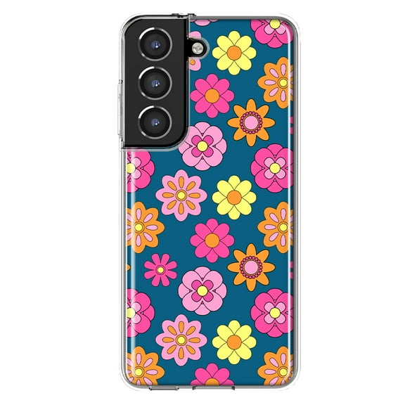 Mundaze - Case for Samsung Galaxy S22 Slim Shockproof Hard Shell Soft TPU Heavy Duty Protective Phone Cover - Groovy Pink Daisies