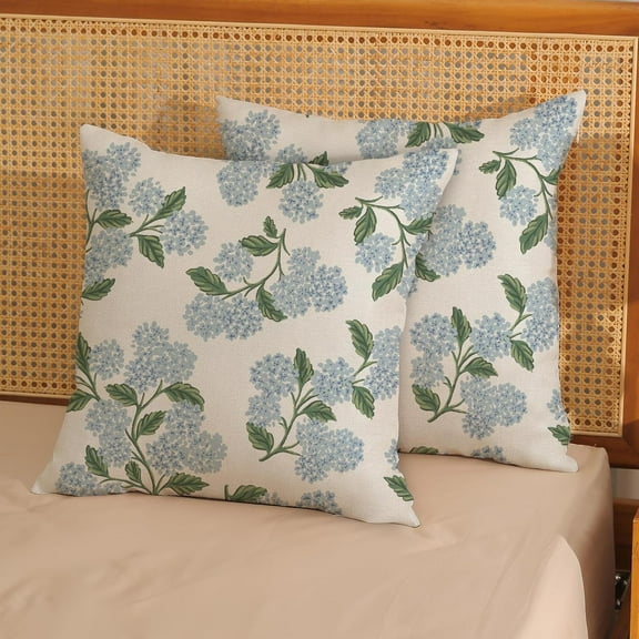 Spring Pillow Covers 18x18 Inch 2 Pcs Navy Blue Sage Green Hydrangea Flower Decor Throw Pillows Vintage Floral Seasonal Summer Outdoor Decoration Pillowcase Linen Cushion Cover for Couch Sofa