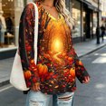 thumbnail image 4 of Uootdi Halloween Sweatshirts for Women V Neck Pumpkin Maple Leaf Spider Web Graphic Womens Sweatshirt Loose Fit Seasonal Gathering Breathable Womens Tops Gift, 4 of 7
