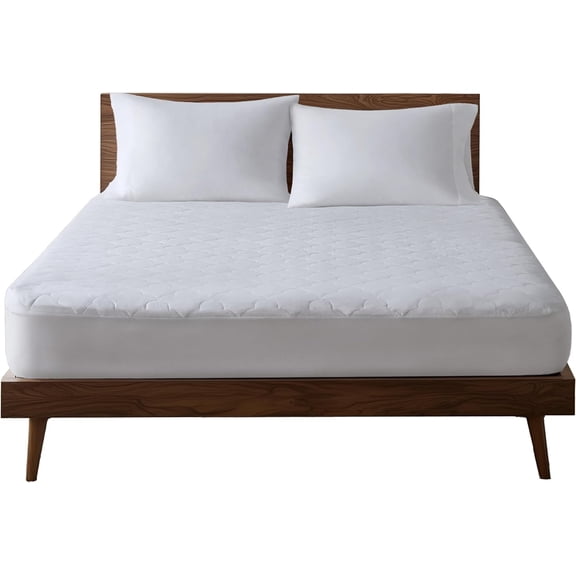 King Fitted Mattress Pad, Quilted Cotton Mattress Protector, Soft Breathable Cover, Deep Pocket Fit Up to 16", Machine Washable, White