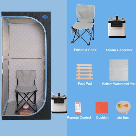 Black Portable Plus Full Size Steam Sauna Tent for Spa Detox Therapy and Relaxation at Home. Larger Space Easy to Install with Stainless Steel Pipes Connector. FCC Certification (Blue
