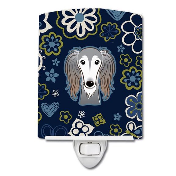 Caroline's Treasures BB5080CNL Blue Flowers Saluki Ceramic Night Light, 6x4x3", multicolor