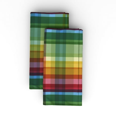 

Cotton Sateen Dinner Napkins (Set of 2) - Gingham Rainbow Check Pride Summer Tartan Colorful Plaid Colourful Print Cloth Dinner Napkins by Spoonflower