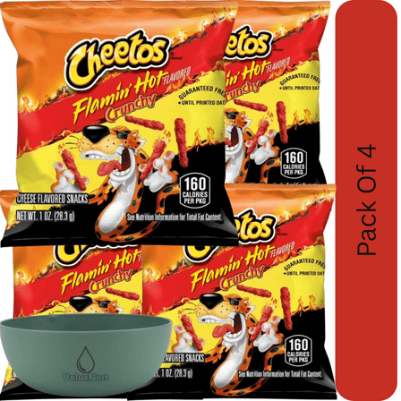 Cheetos Crunchy Mini Flamin’ Hot Cheese Snacks, 1 oz Bag With Olive Green Bowl By ValueNest