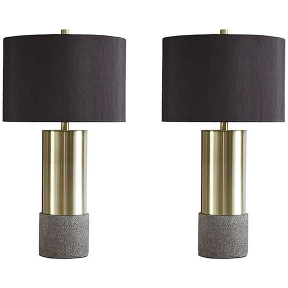 Bowery Hill Modern Metal Table Lamp in Gray and Brass (Set of 2)