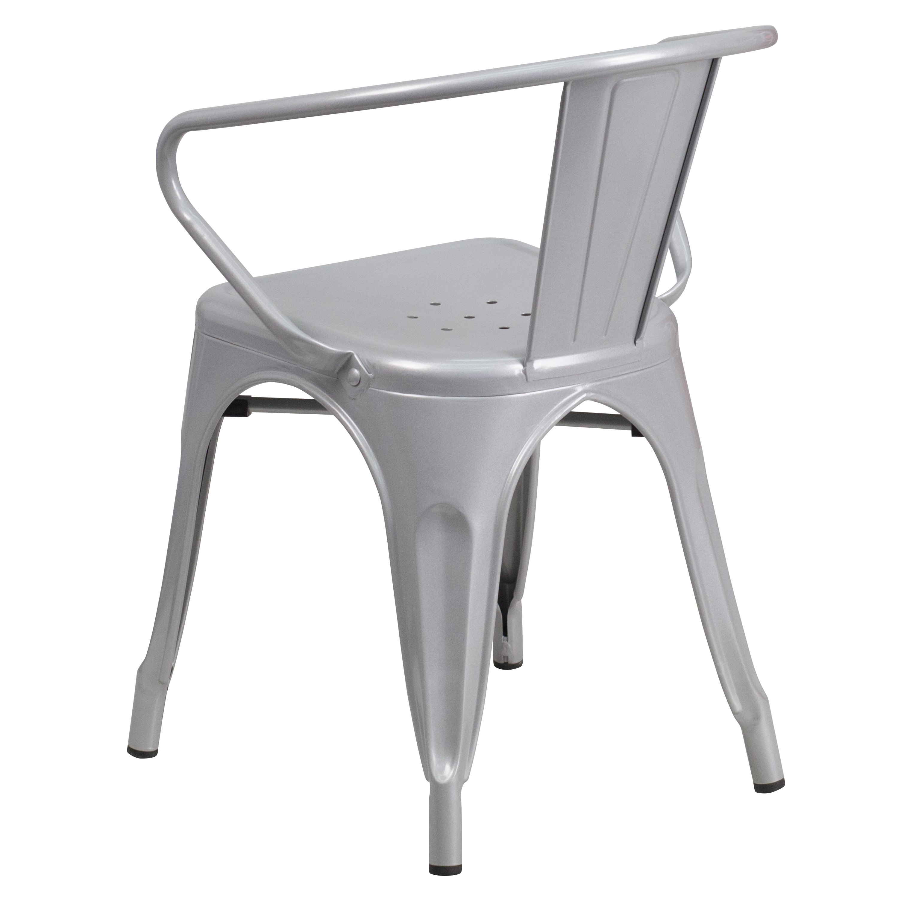 Flash Furniture Commercial Grade 4 Pack Silver Metal Indoor-Outdoor Chair with Arms - image 5 of 8