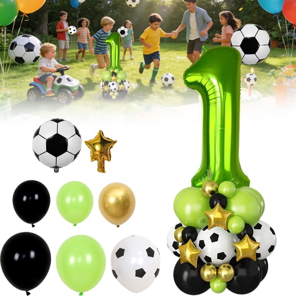 40-Inch Green Football Number Balloon – Soccer-Themed Latex & Foil Decor for Boys’ 1st–9th Birthday (Paper)