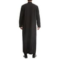 thumbnail image 3 of Wyobmus Men's Muslim Robe Solid Color Middle Round Collar Robe Long Style Long Sleeve Pullover Long Shirt Fashion Casual Robe Black, 3 of 8