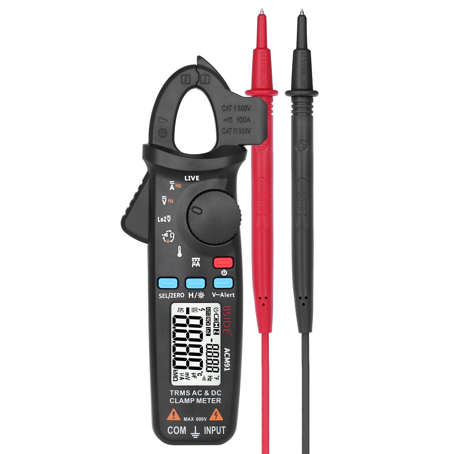 Digital Clamp Meter - 6000 Counts True RMS AC/DC Current Tester With Voltage, Temp, Capacitance (Up To 100A)