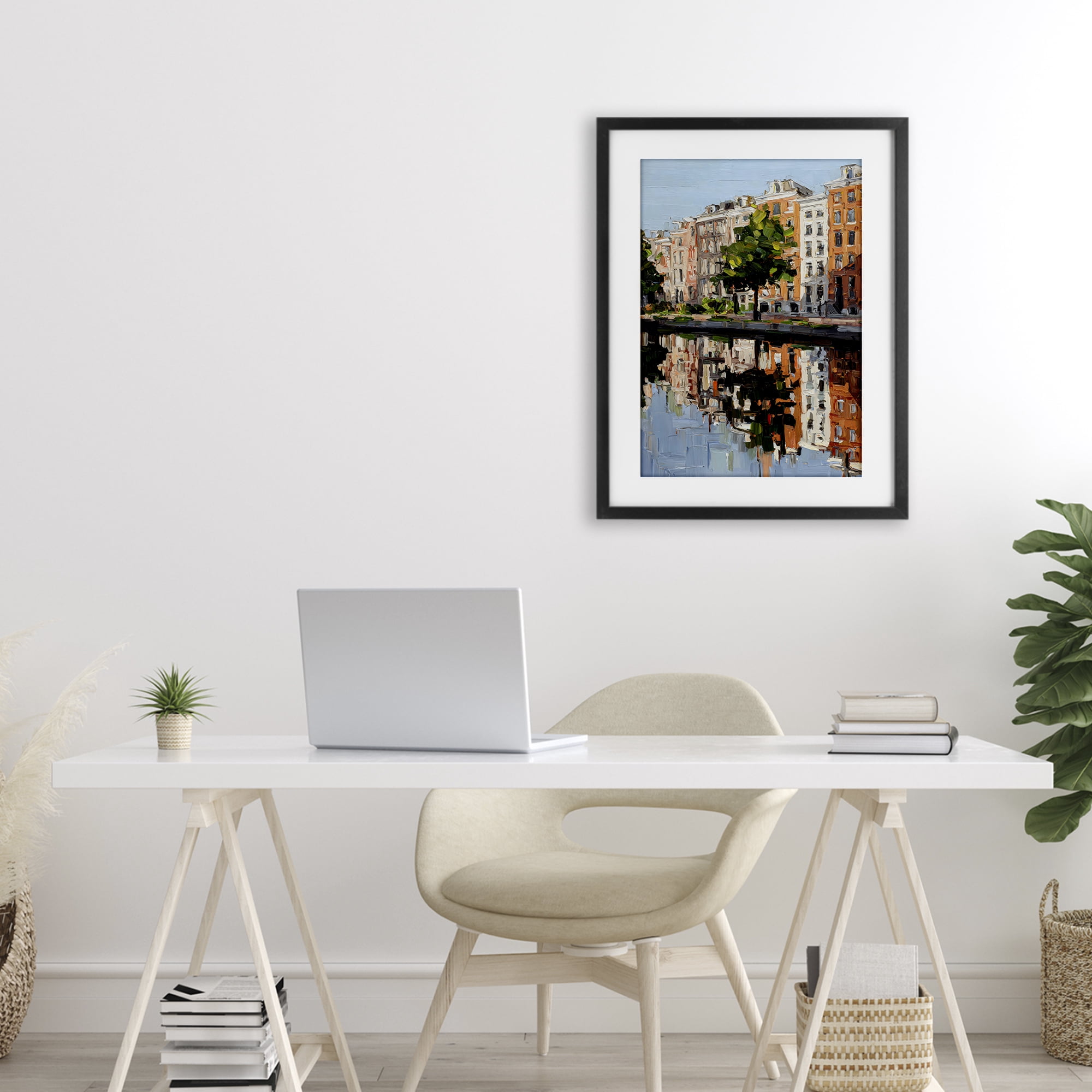 Stupell Industries Waterside Apartments on Canal Black Framed Print Under Glass, design by Petal Prints Design