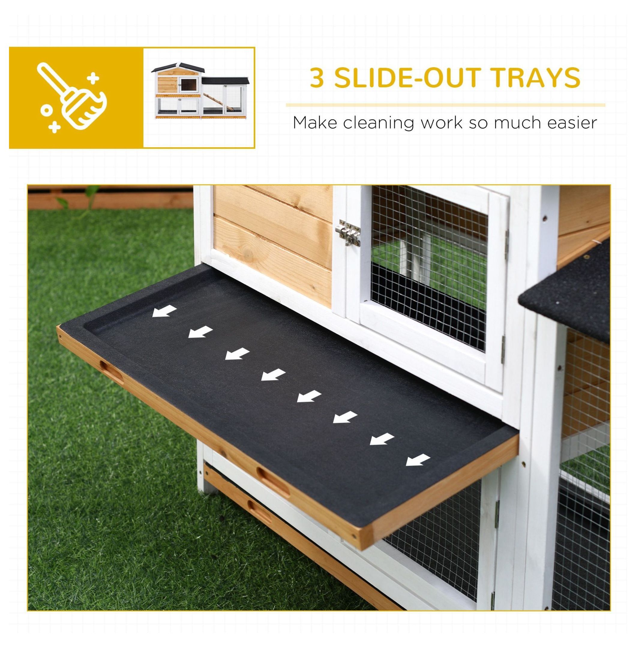 Outdoor Rabbit Hutch 2-Story Wooden Bunny Cage with Ramp Weatherproof Roof Yellow