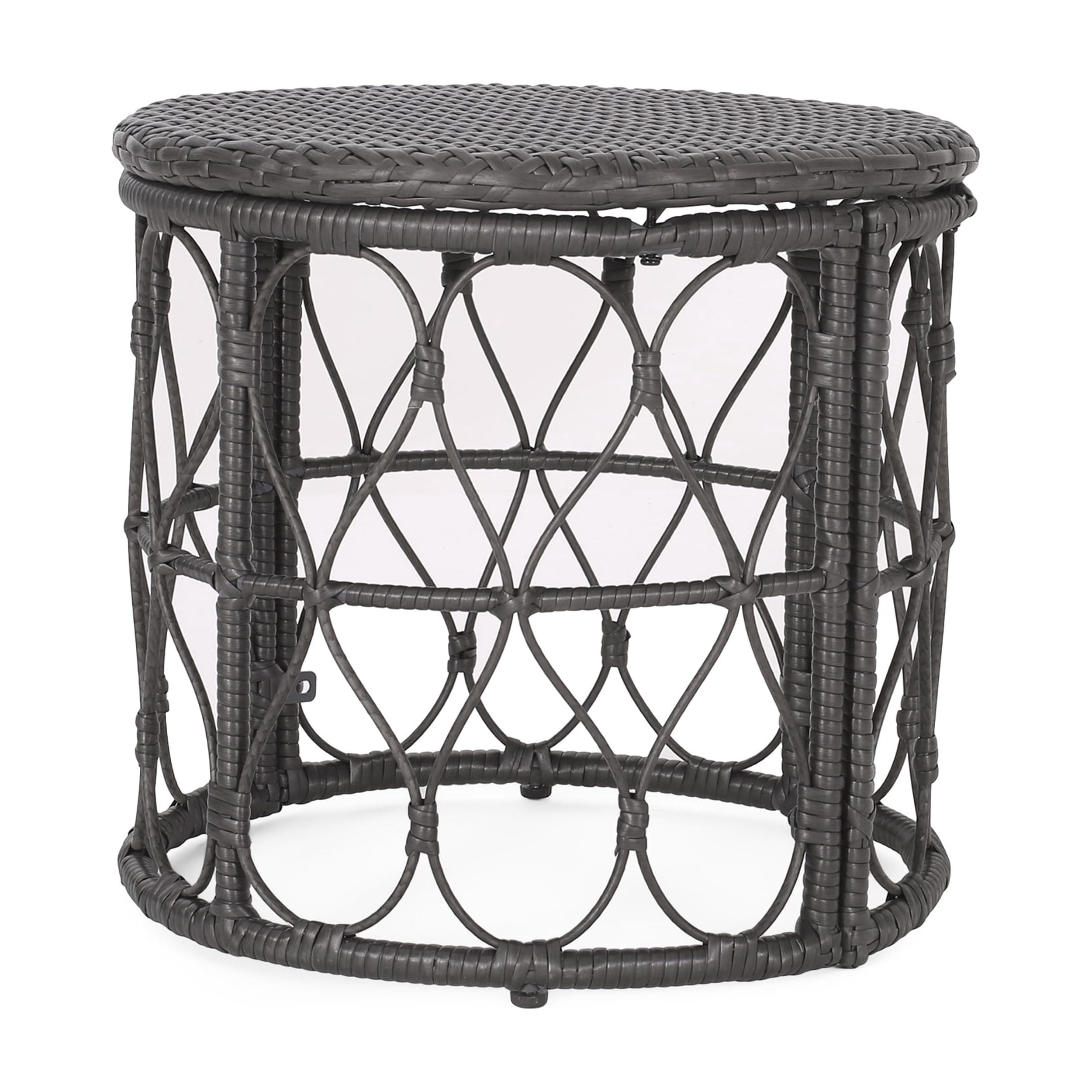 Outdoor Wicker Weave Accent Side Table, Leisure Display Table for Patio Garden, Gray