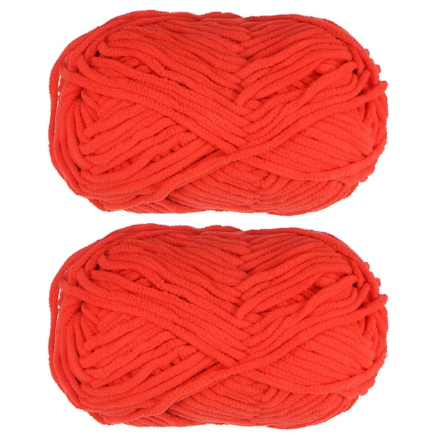 2Madejas Chenilla Hilo Terciopelo Manta Hilo 2x100g/7.1oz 6 Súper Voluminoso Poliéster Suave Tejido para Ganchillo Tejedura Bolsos Bufanda Sombrero, Brillante Rojo