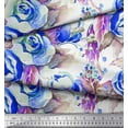 thumbnail image 3 of Soimoi Modal Satin Fabric Leaves & Rose Flower Printed Fabric 1 Yard 42 Inch Wide, 3 of 3