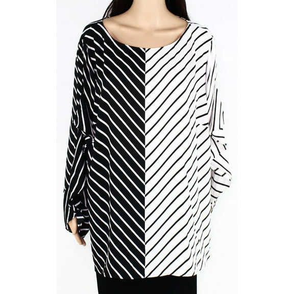 Plus Size Colorblocked Ruffle-Sleeve Top Black Whole Stripe Black/White 2X