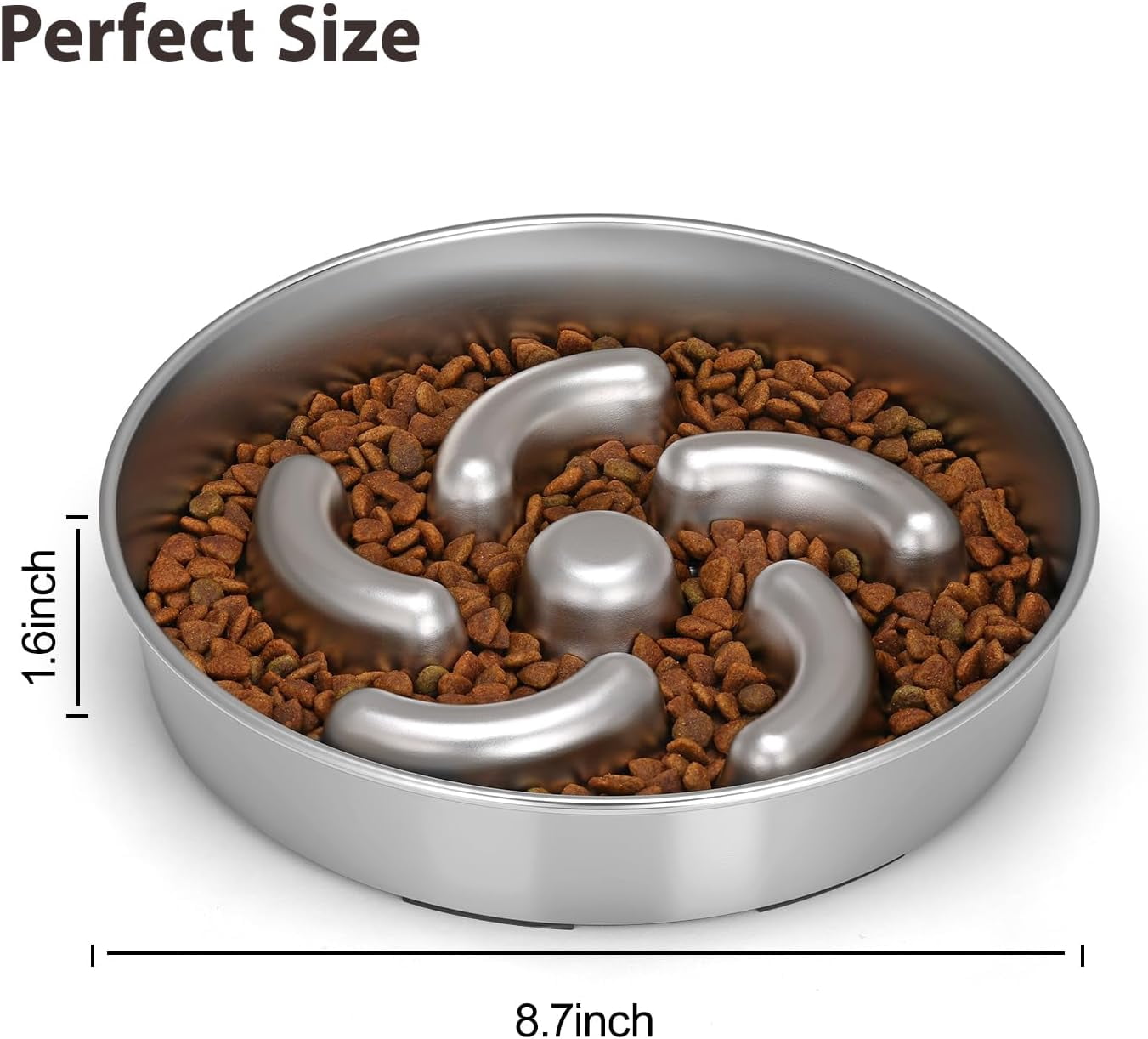 Slow Feeder Dog Bowl, 2 Cups Stainless Steel Heavy Duty with Non-Slip Base 8.7 inch Puzzle Maze Dog Food Bowls for Medium, Large Breed Size Dogs to Slow Down Eating