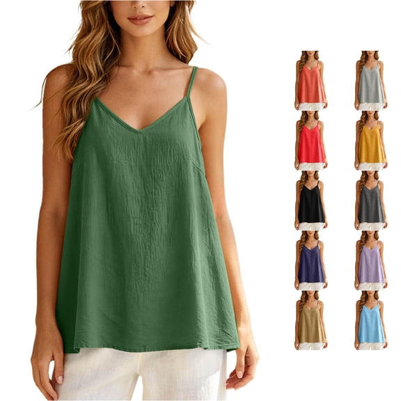 Xijirk V Neck Loose Camisole with Lightweight Breathable Material for Summer Layering and Casual Daily Matching Outfits,Green,M