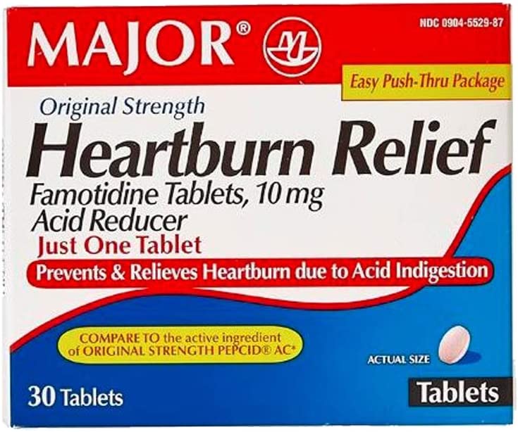 Major Famotidine Heartburn Relief Acid Reducer 10mg Original Strength