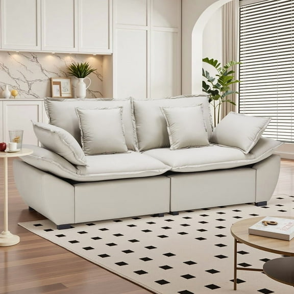 Lumiinofami Sectional Sofa Couches for Living Room, Faux Leather Modular Extra Large Loveseat Sofa with Deep Seat, Light Gray
