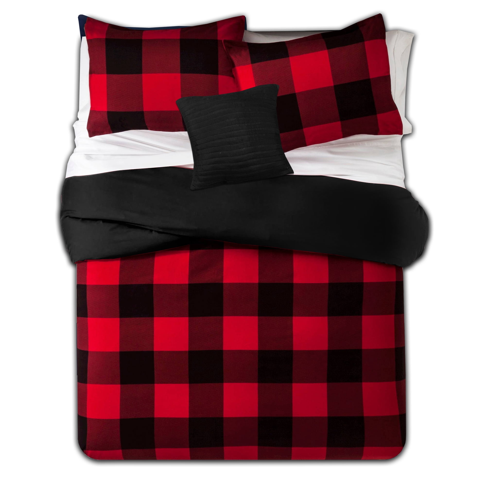 8 Piece Buffalo Check Bed in a Bag Red/Black Comforter and Black Sheet Set King