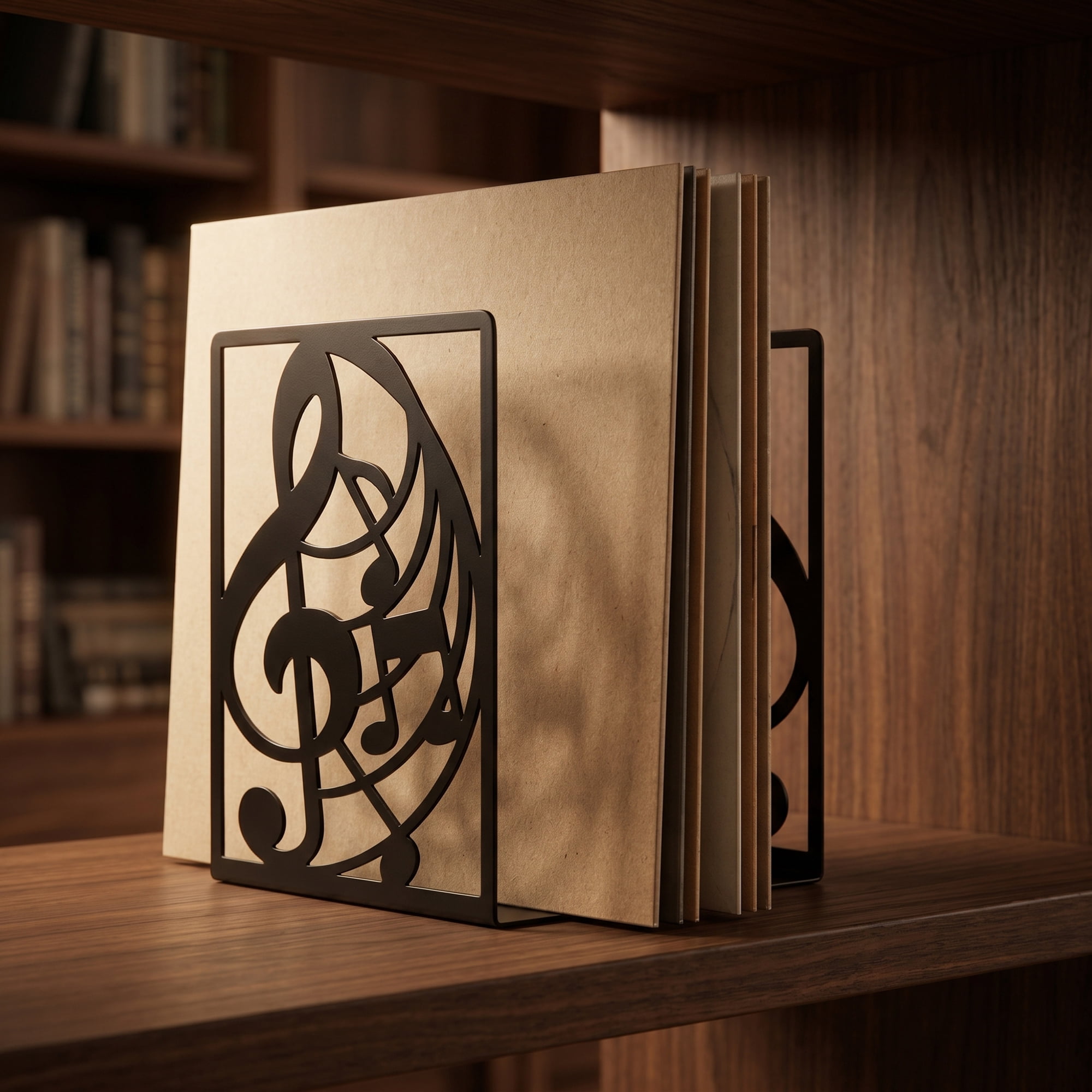 Unique Bargains Musical Note Metal Bookends Non-Skid for ShelvesStyle D 4.6"x3.5"x6.8"