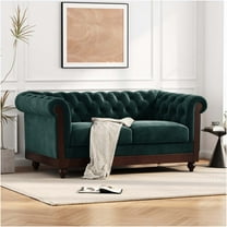 JERFIT Dark Green Velvet Chesterfield Loveseat Sofa for Small Spaces, 2-Seater Tufted Back Couch with Rolled Arms for Living Room, Bedroom