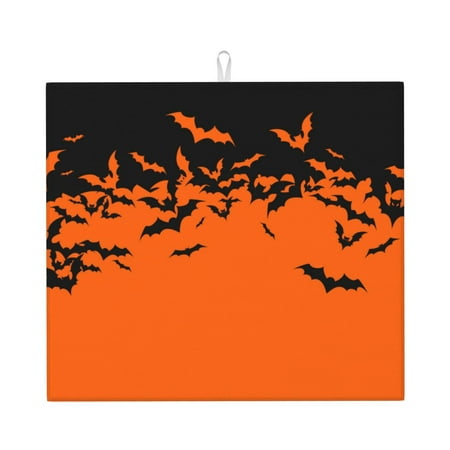 

Pofeuu Halloween With Black Bats Print Ultra Water Absorbent Microfiber Dish Drying Mat Drying Mat for Kitchen Kitchen Counter Accessories