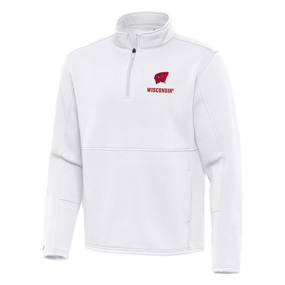 Men's Antigua White Wisconsin Badgers Twist Quarter-Zip Pullover Jacket