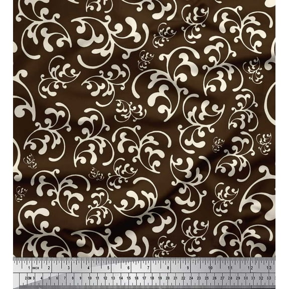 Soimoi Brown Cotton Voile Fabric Scroll Abstract Printed Craft Fabric by the Yard 42 Inch Wide