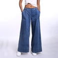 thumbnail image 2 of MIXUE Jeans For Women Solid Color Fashionable Low Waist Denim Pants Elastic Waist Stylish Trousers Sportswear,Blue,M, 2 of 9