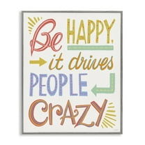 Stupell Industries Bright Be Happy Phrase Typography Painting Gray Framed Art Print Wall Art, 11 x 14
