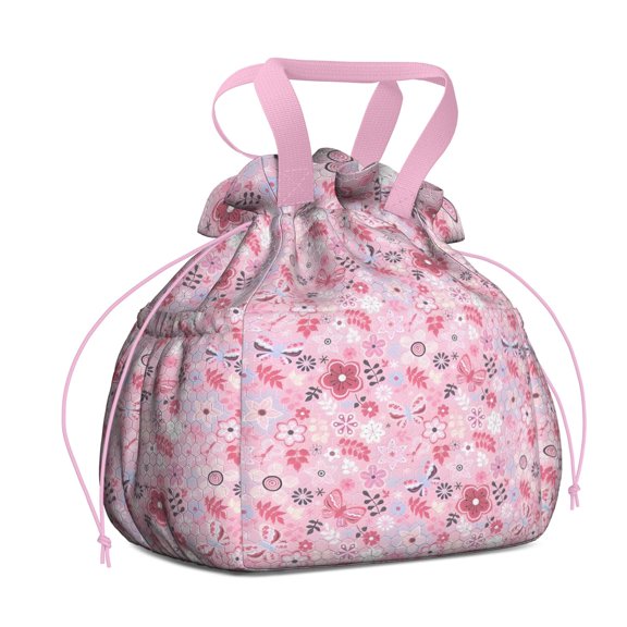 Pioneer Flower Floral Print Pattern Drawstring Lunch Bag Women - Drawstring Lunch Bag Insulated for Work Office - Stain-Resistant Large Lunchbags for Women with Multi-Pockets